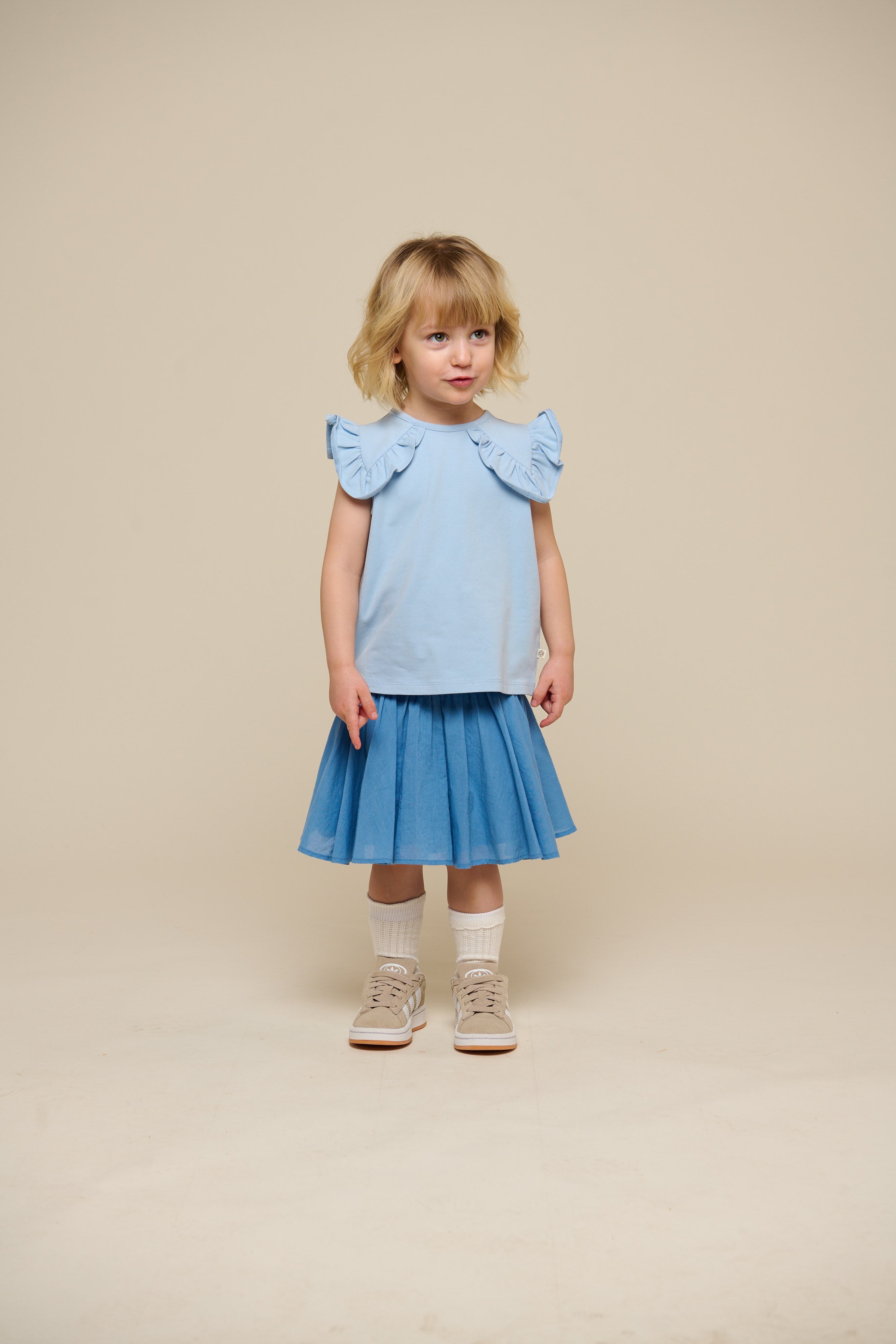 Frill Jersey Top - Kids - Powder Blue | 101267 Selma