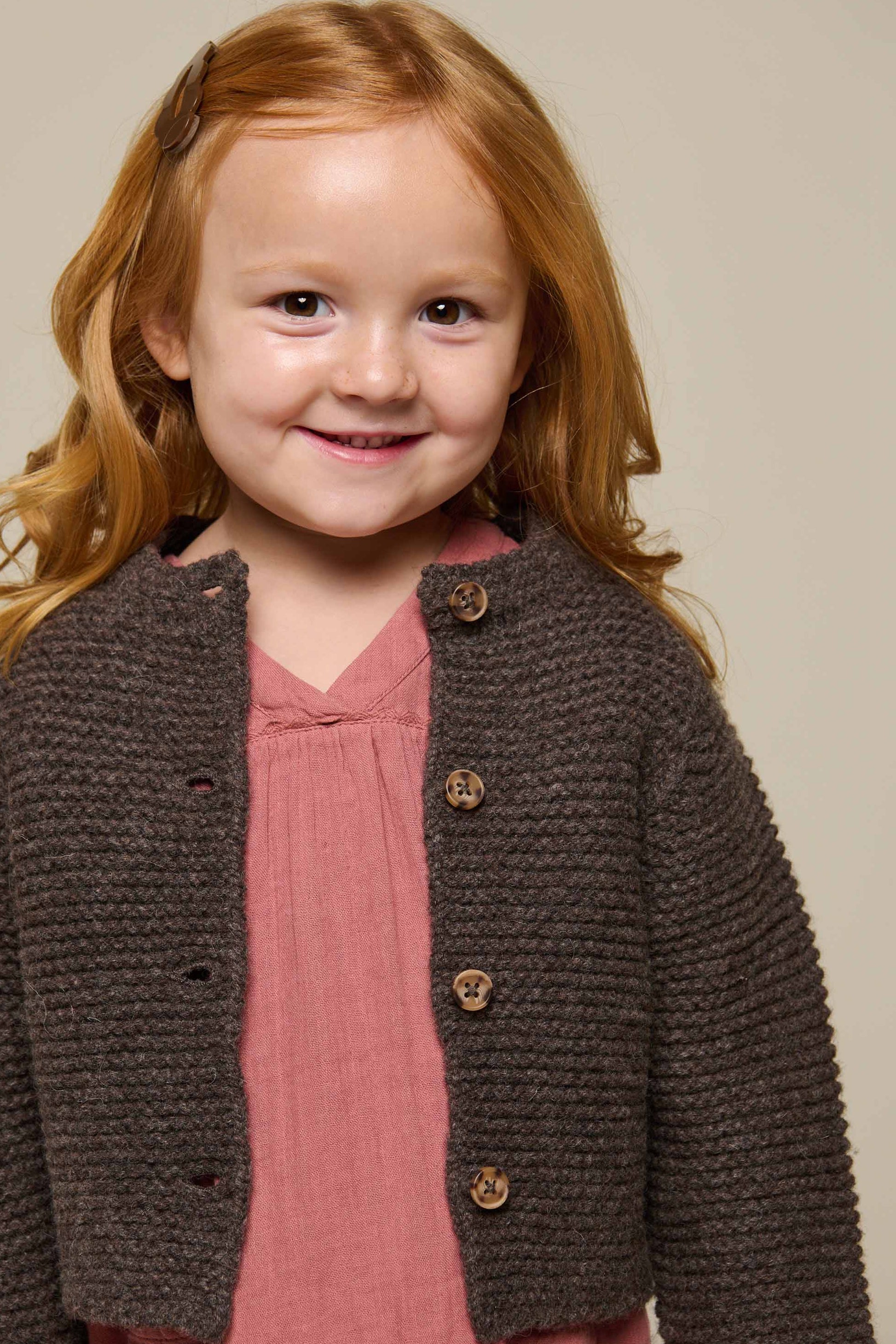 Wool Knit Cardigan - Kids - Chocolate Melange | 100876 Maya