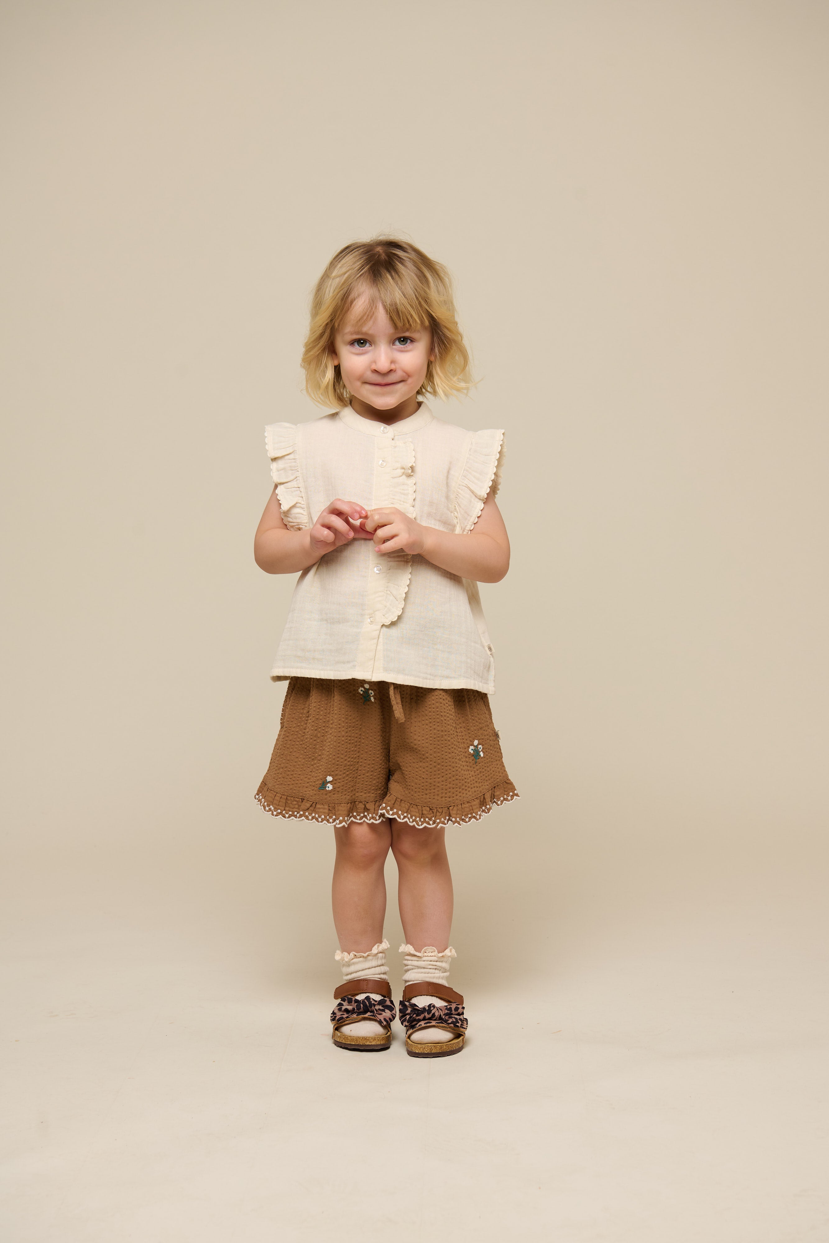 Embroidered Seersucker Shorts - Kids - Coconut | 100986 Nora