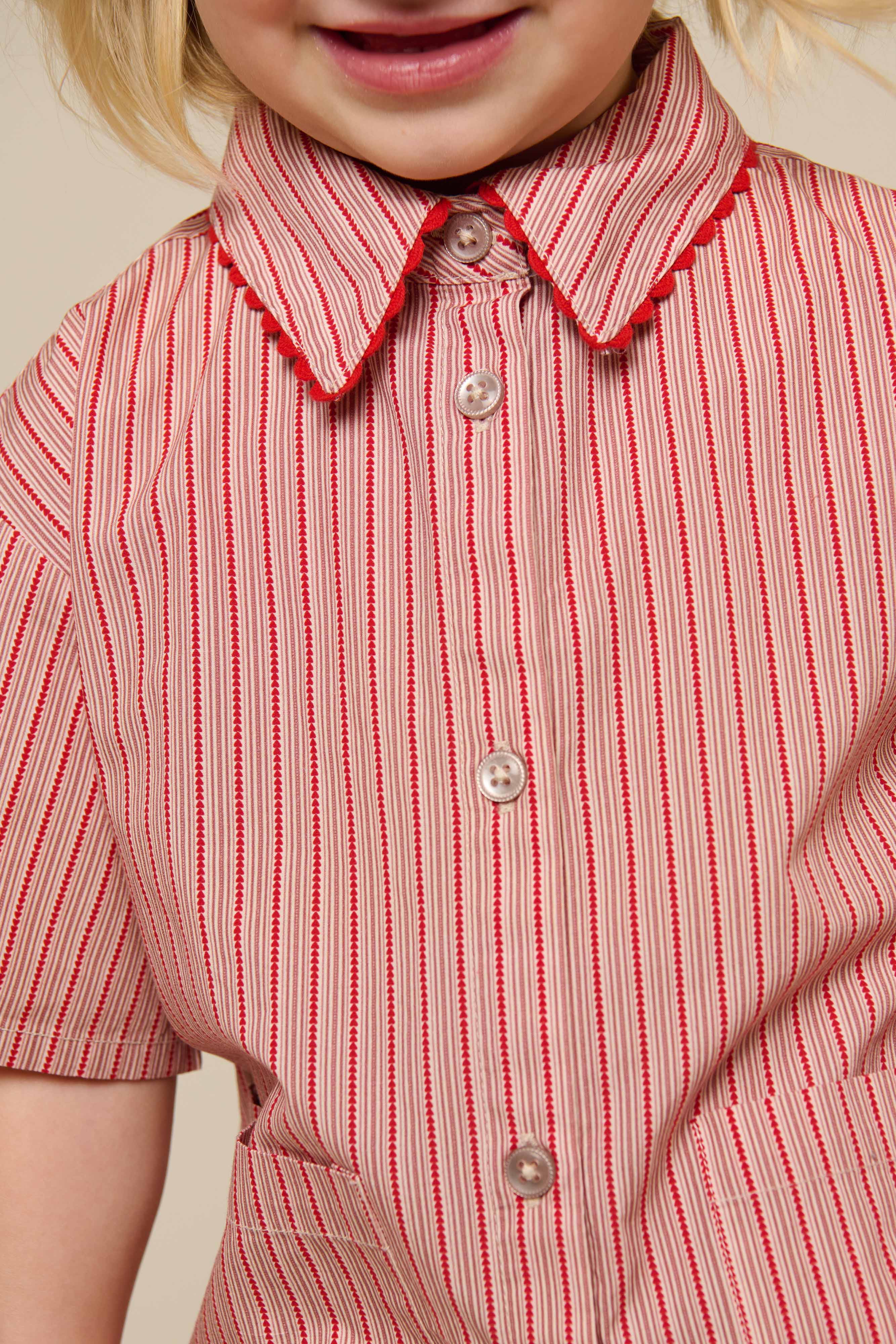 Striped Poplin Shirt and Shorts Set - Kids - Old Rose/Cherry Red | 100946 Olivia