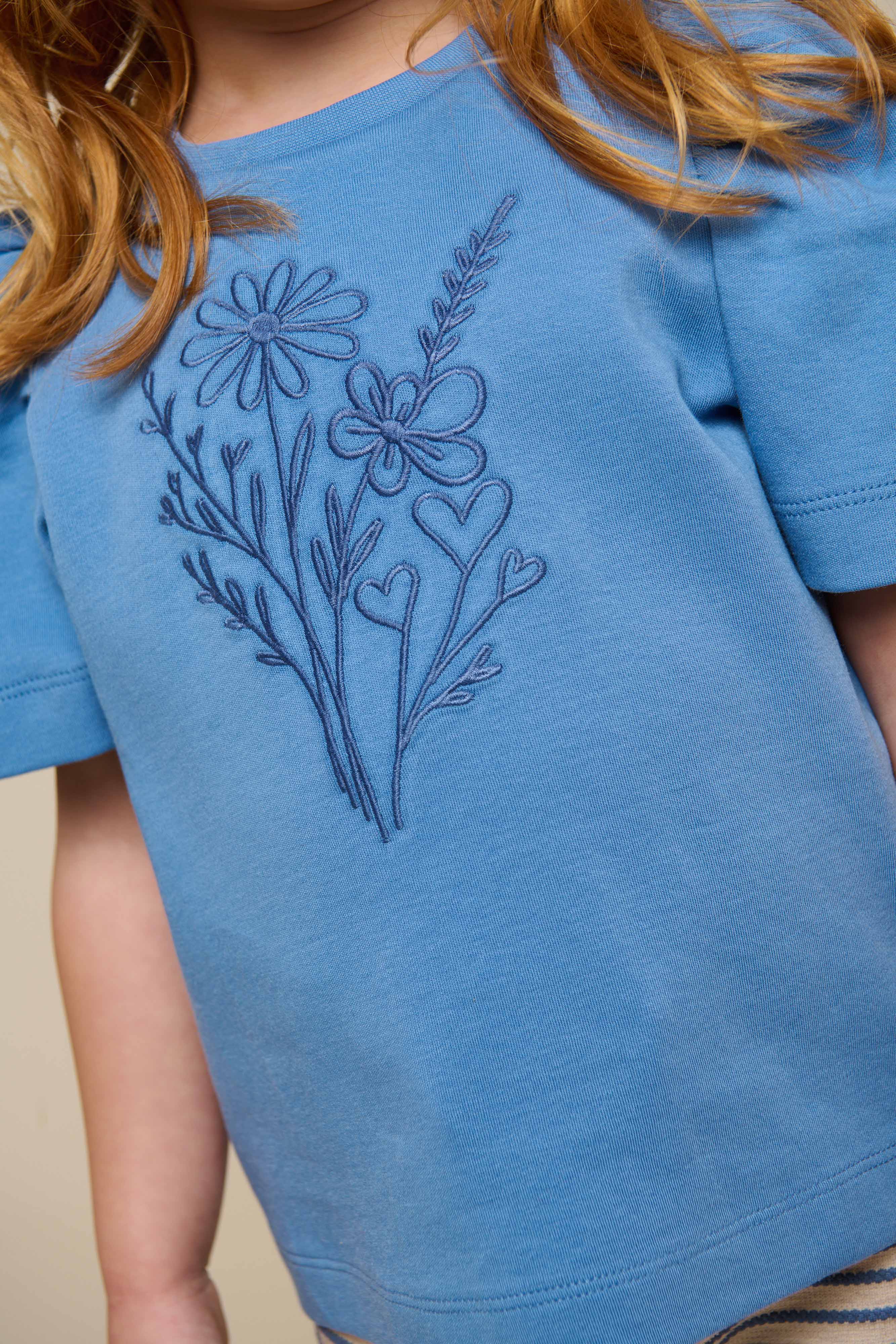 T-shirt With Embroidery - Kids - Dusty Blue | 101237 Amanda