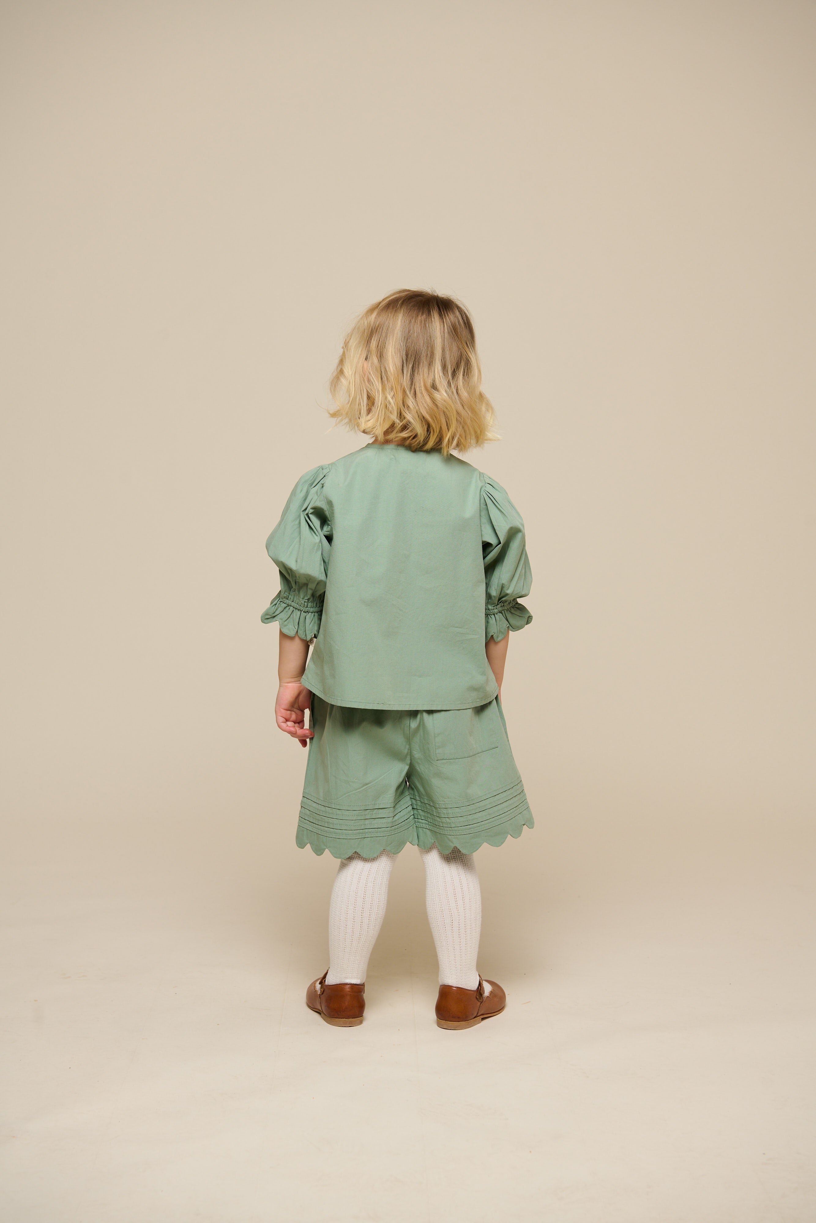 Poplin Blouse with Scallop Edge - Kids - Dusty Green | 101047 Joy