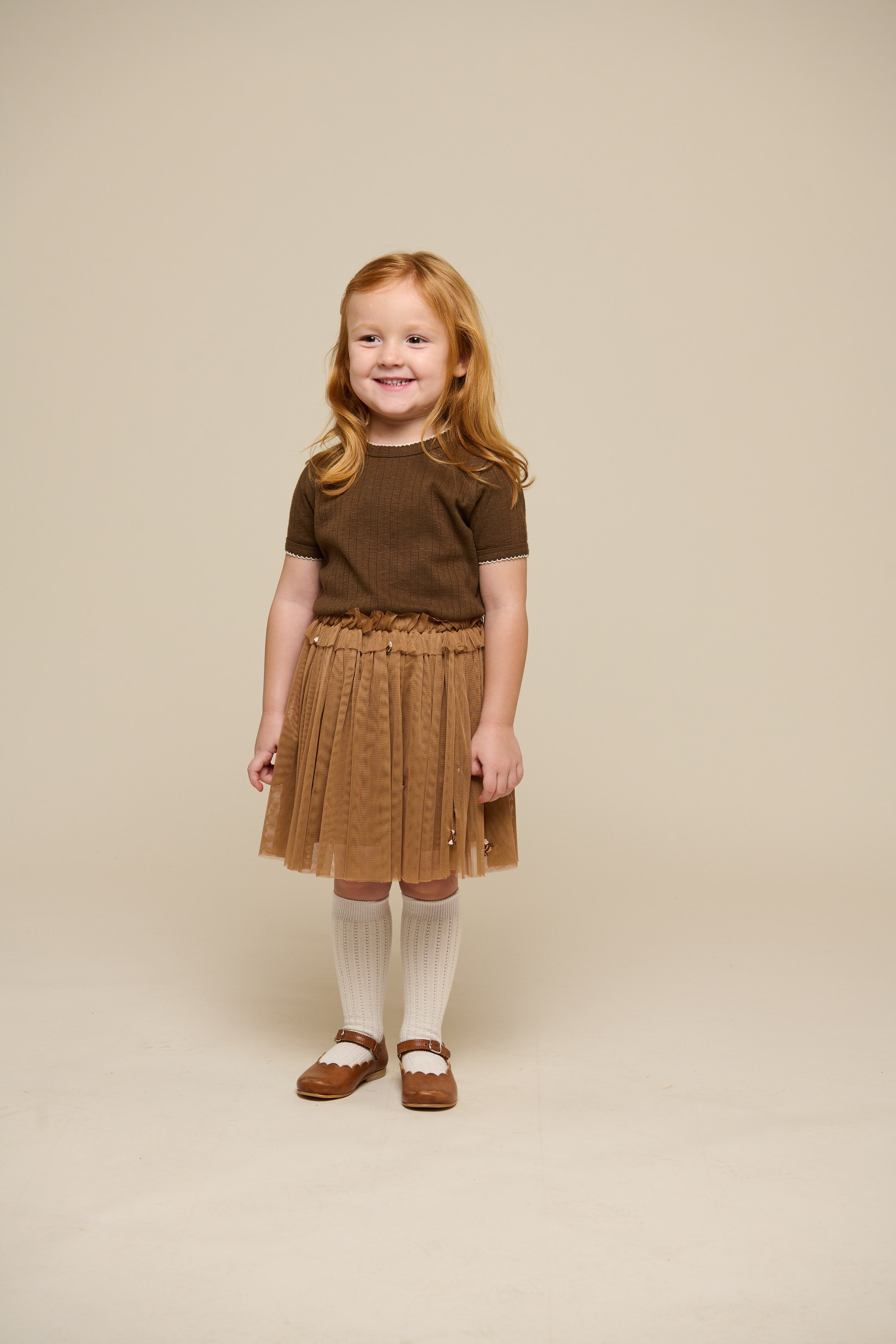 Pointelle t-shirt with contrast picot - Kids - Dark Brown | 101291 Drew