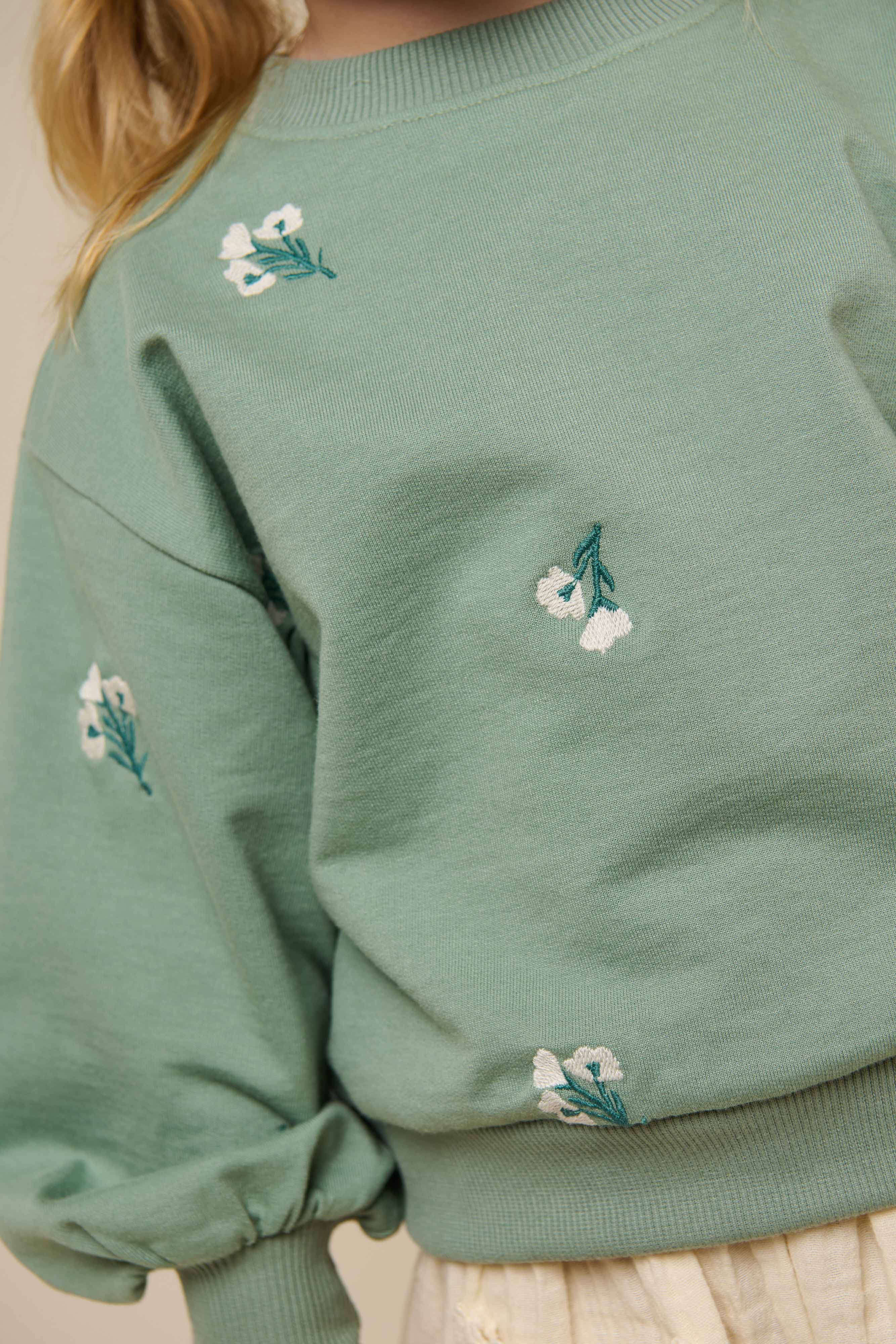Embroidered Crewneck Sweatshirt - Kids - Dusty Green | 101211 Kimber