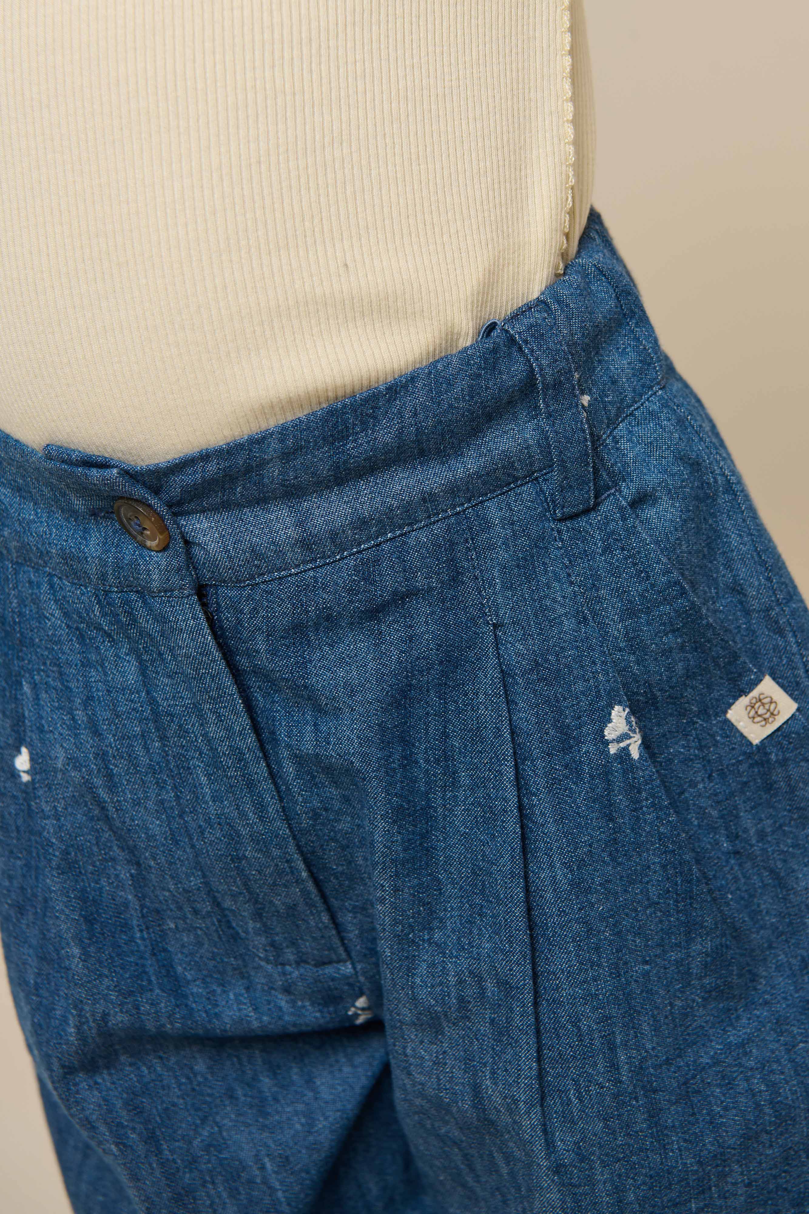 Embroidered Light Denim Trousers - Kids - Blue Denim | 101050 Isabella