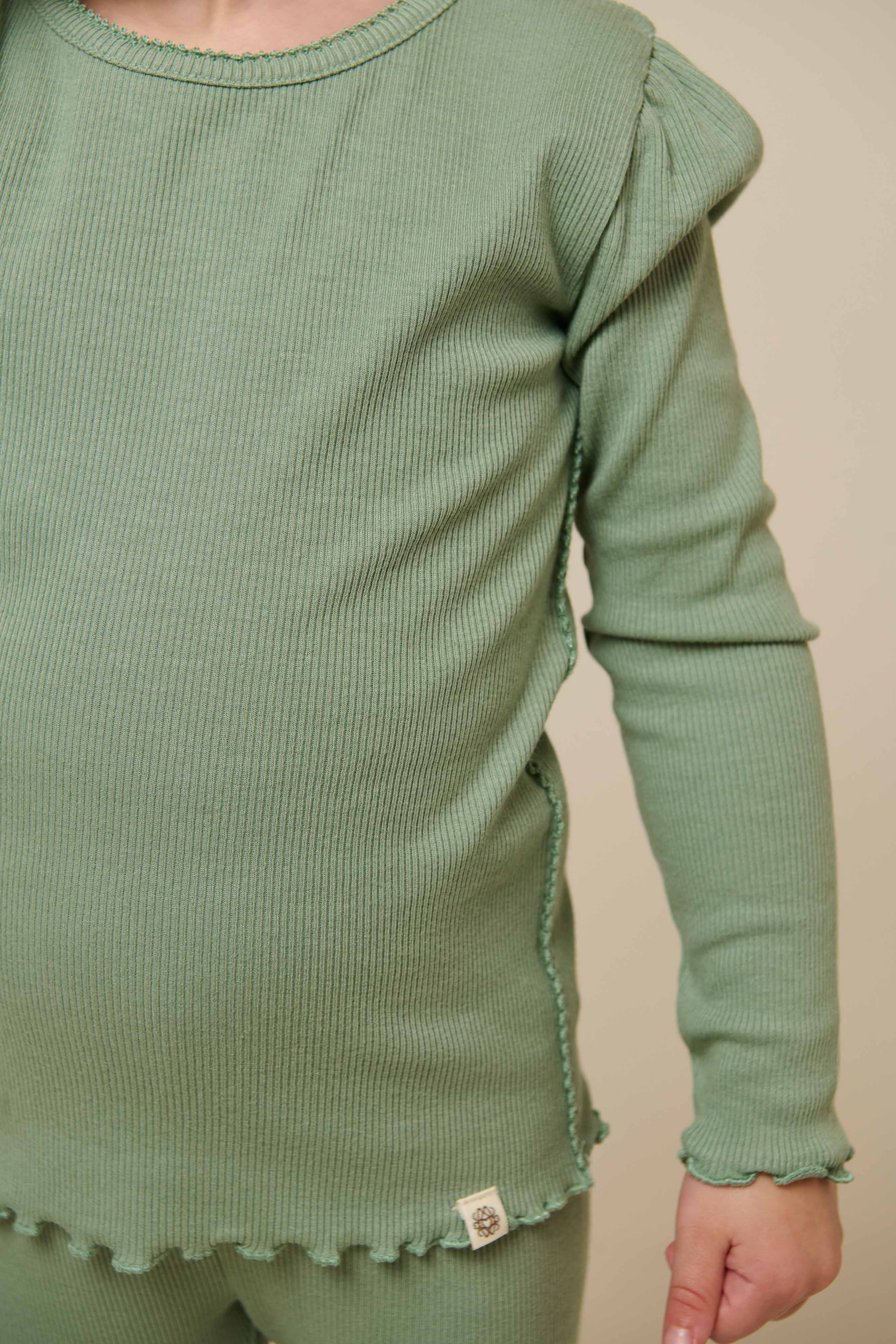 Modal Rib Long Sleeved T-shirt - Kids - Dusty Green | 101310 Lottie