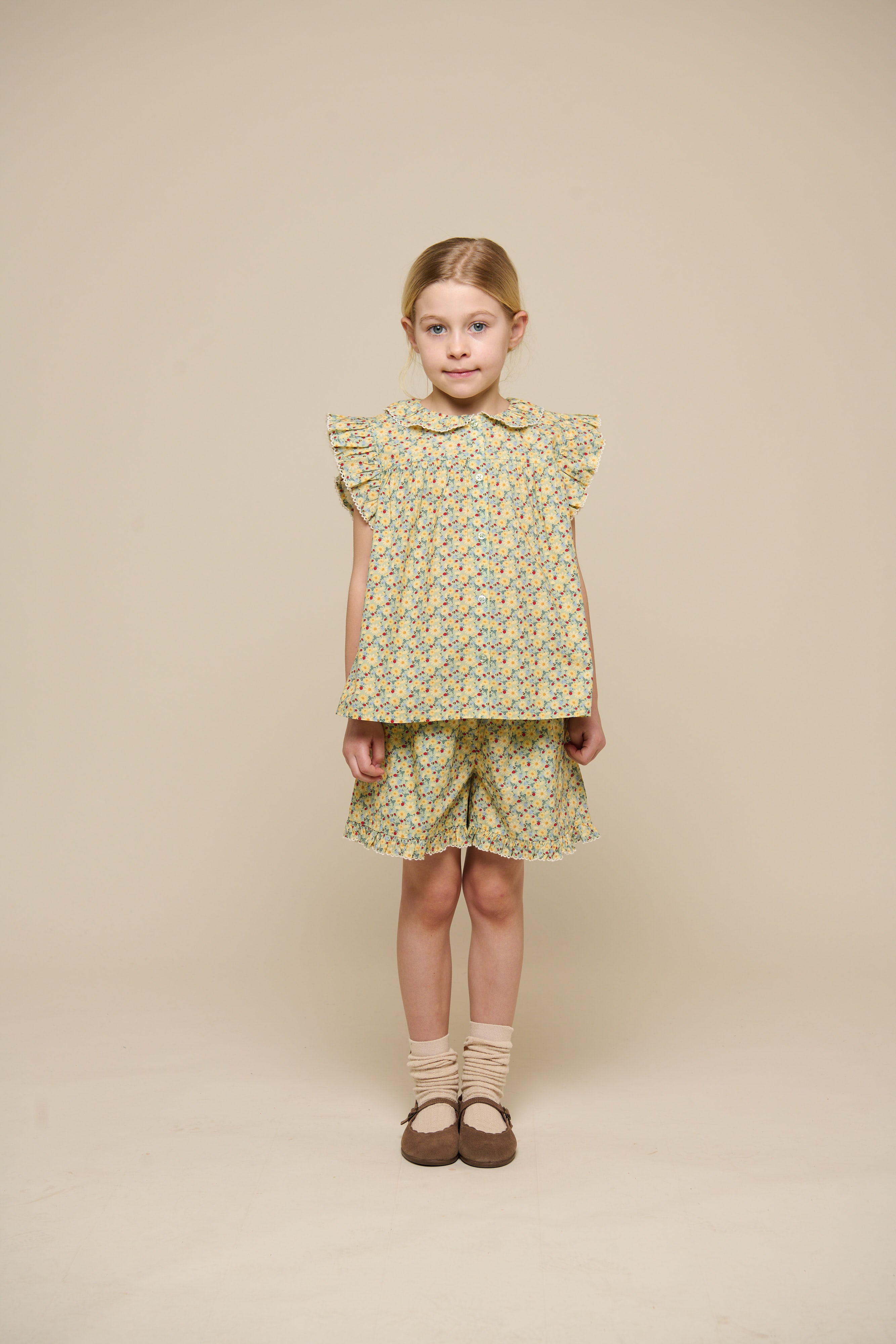 Flower Printed Poplin Shorts - Tween - Green | 100959 Poppy