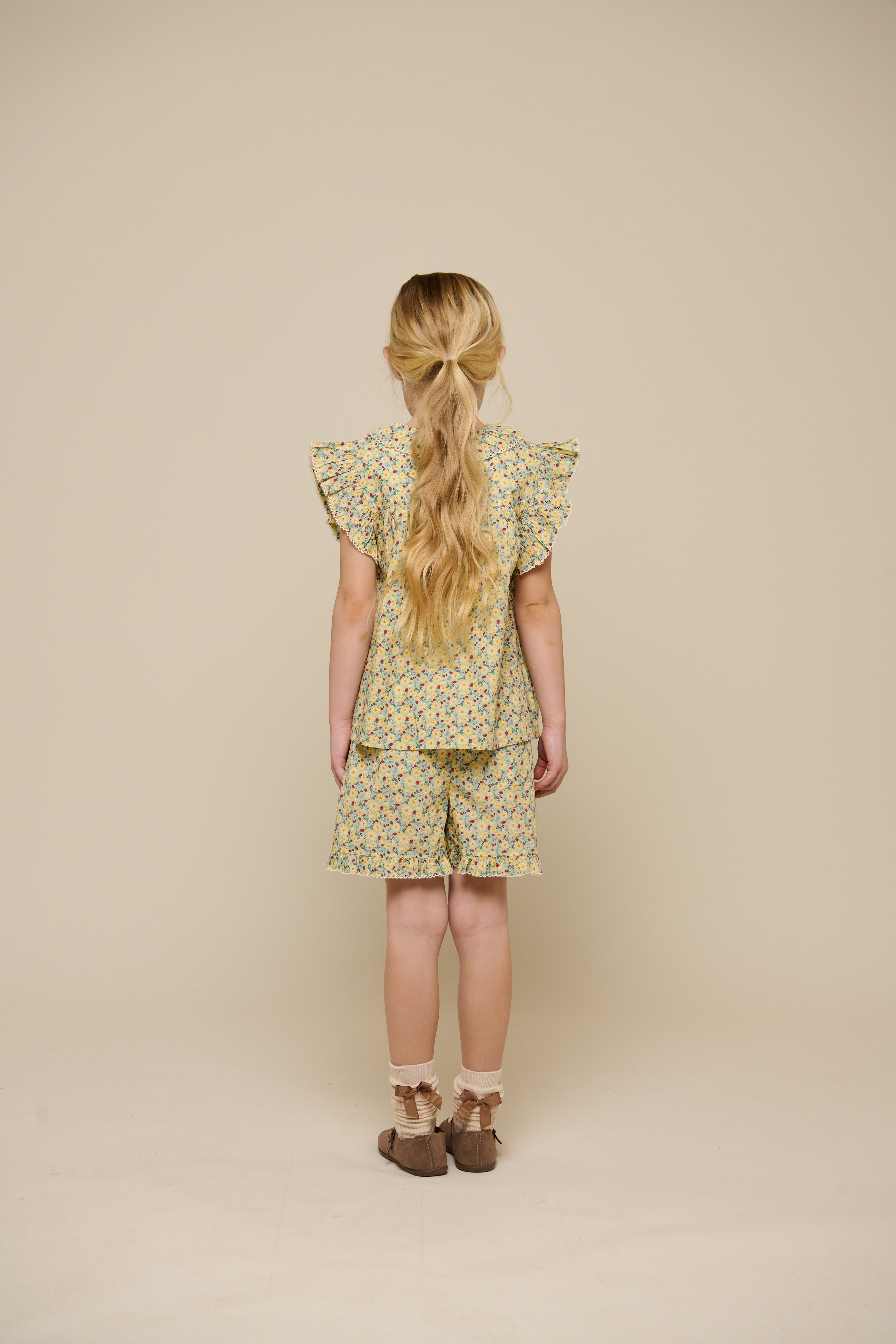 Flower Printed Poplin Frill Top - Tween - Green | 100951 Poppy