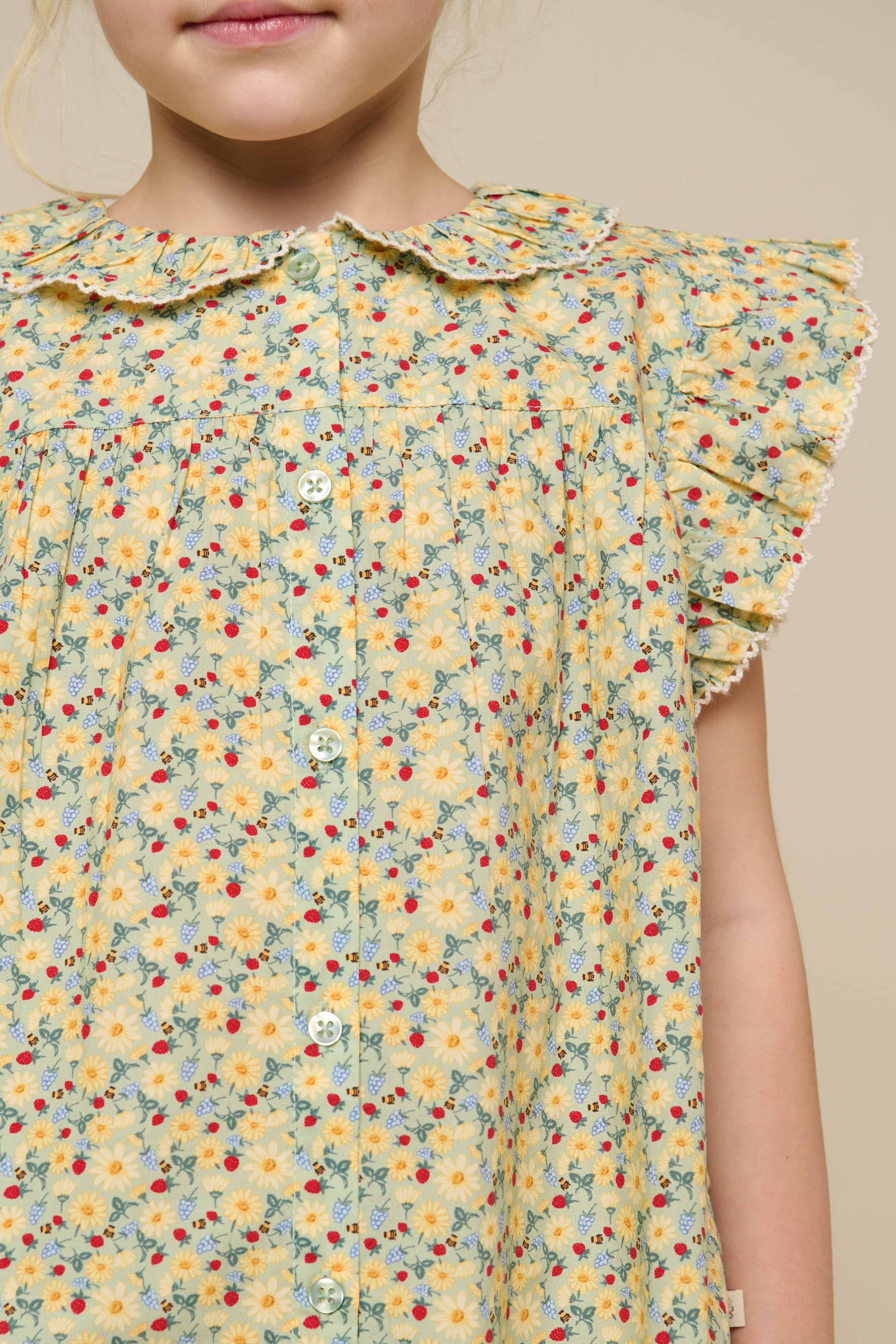 Flower Printed Poplin Frill Top - Tween - Green | 100951 Poppy