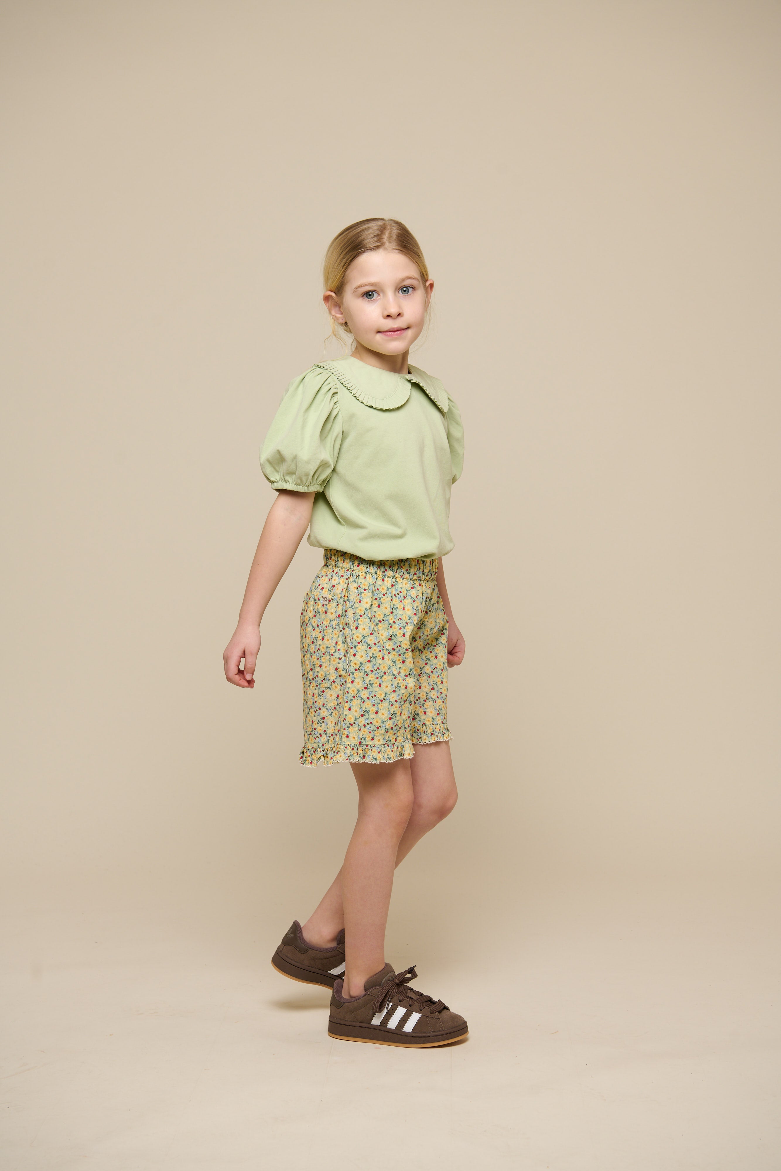 Flower Printed Poplin Shorts - Tween - Green | 100959 Poppy