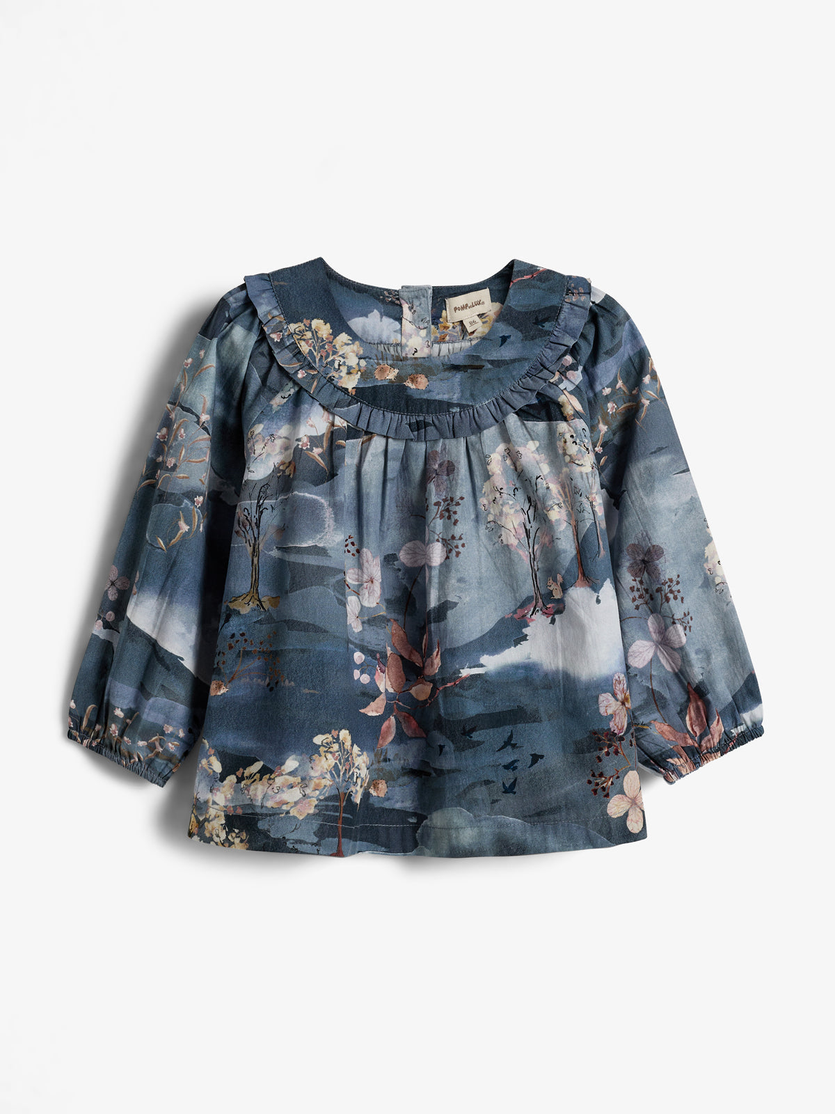 Poplin Blouse w. Scenic Print - Little - Blue/Rose