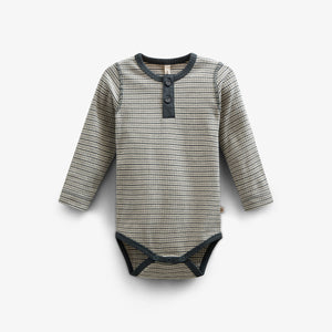 Long Sleeve Cotton Rib Bodysuit - Kids - Forest Green Stripe | 100558 Manson