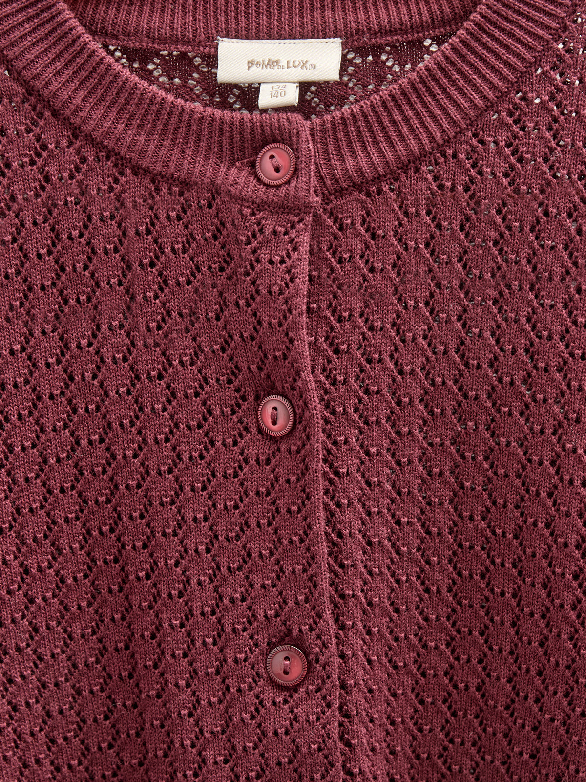 Cotton Pointelle Cardigan - Kids - Burgundy | 100685 Esme