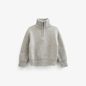 Half Zip Woolmix Sweater - Kids - Grey Melange | 100752 Adam