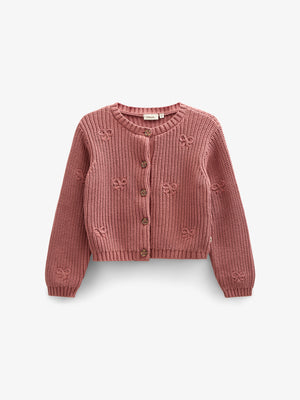 Cotton Knit Cardigan with Bows - Tween - Old Rose | 100793 Freya