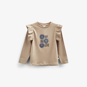 Frill Sleeve Jersey Blouse with Front print - Tween - Caffe Latte | 100843 Demi