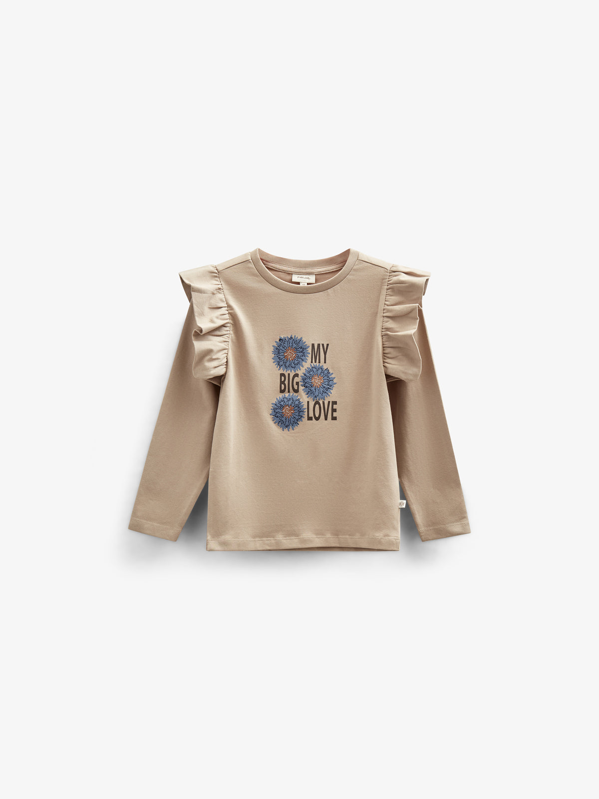 Frill Sleeve Jersey Blouse with Front print - Tween - Caffe Latte | 100843 Demi