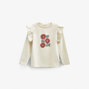 Frill Sleeve Jersey Blouse with Front print - Tween - Off White | 100845 Demi