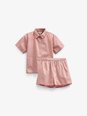Striped Poplin Shirt and Shorts Set - Kids - Old Rose/Cherry Red | 100946 Olivia
