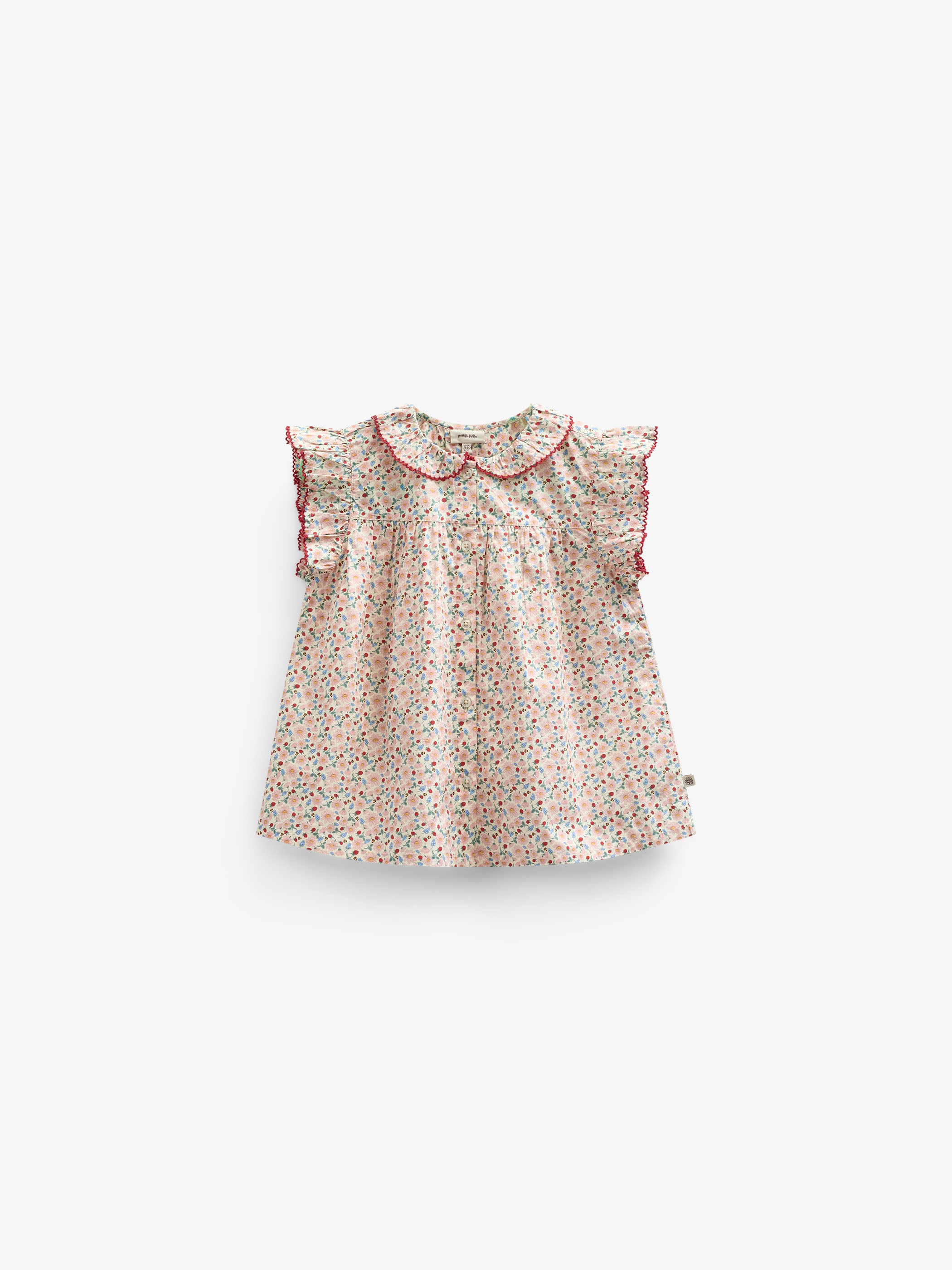 Flower Printed Poplin Frill Top - Kids - Rose | 100948 Poppy
