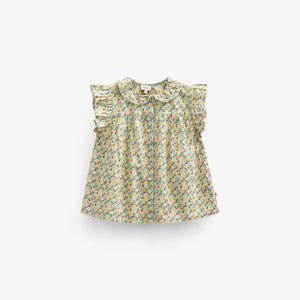 Flower Printed Poplin Frill Top - Kids - Green | 100950 Poppy