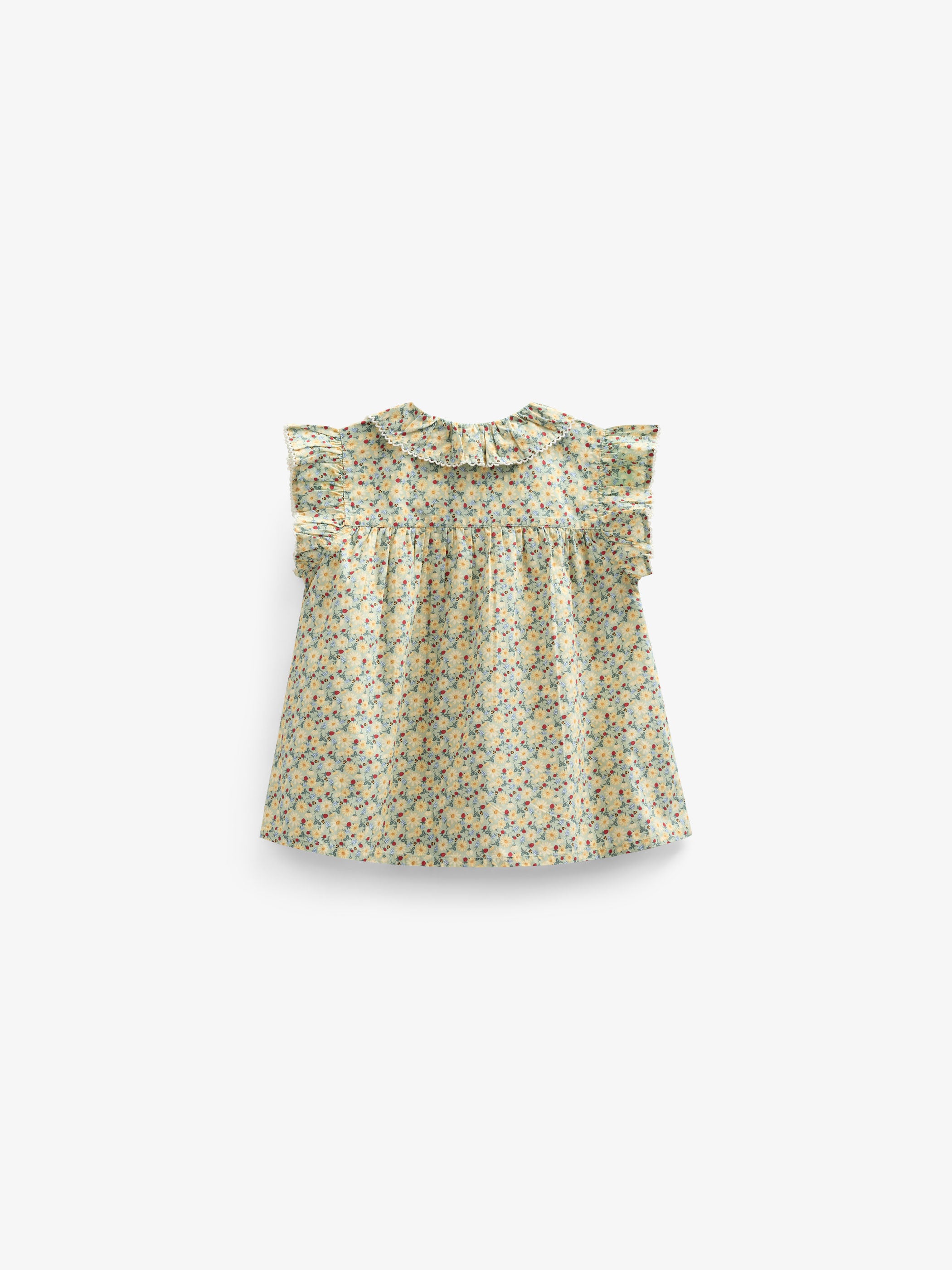 Flower Printed Poplin Frill Top - Kids - Green | 100950 Poppy