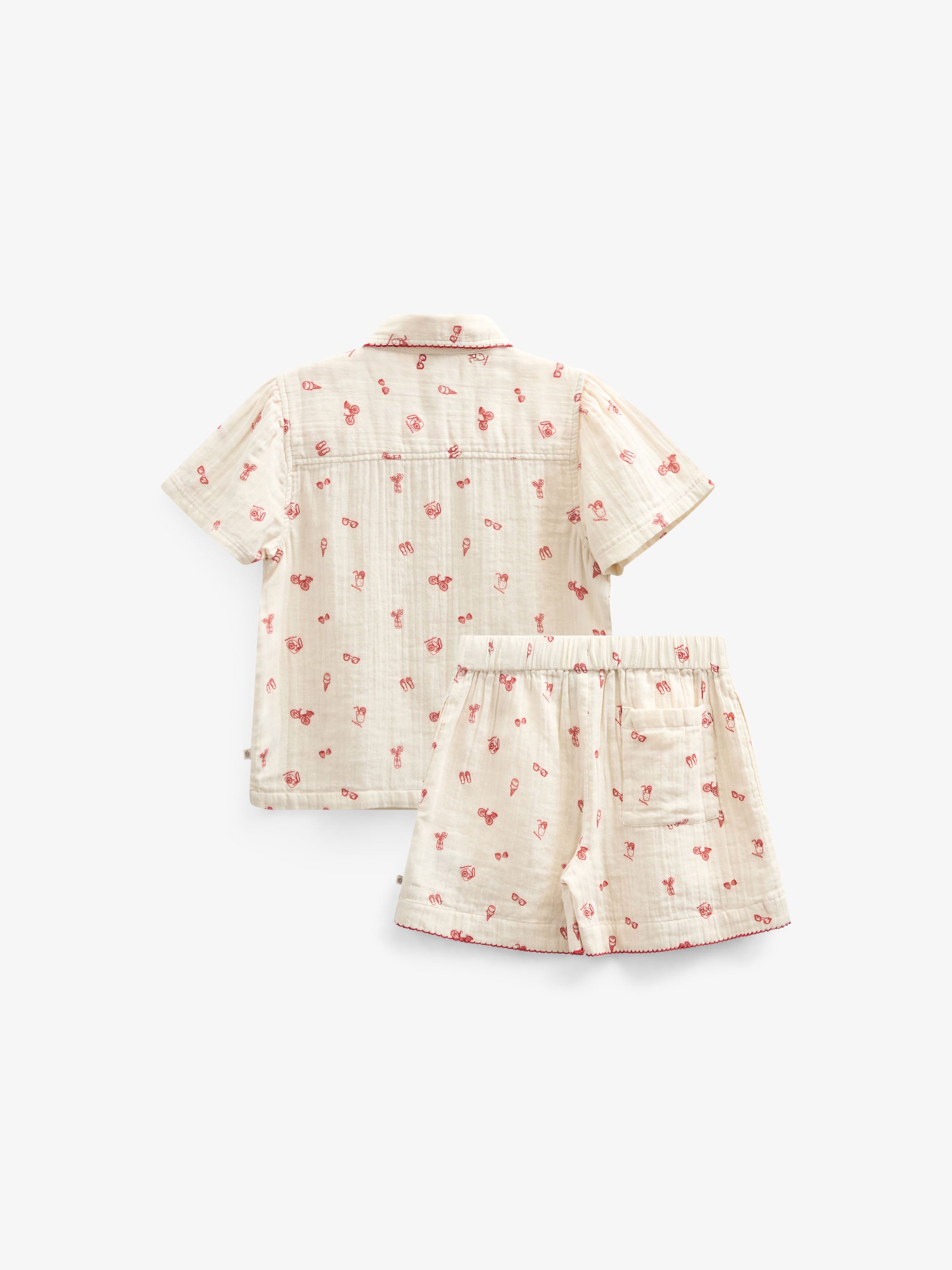 Printed Gauze Shirt and Shorts Set - Tween - Offwhite/Cherry Red | 100973 Fiona