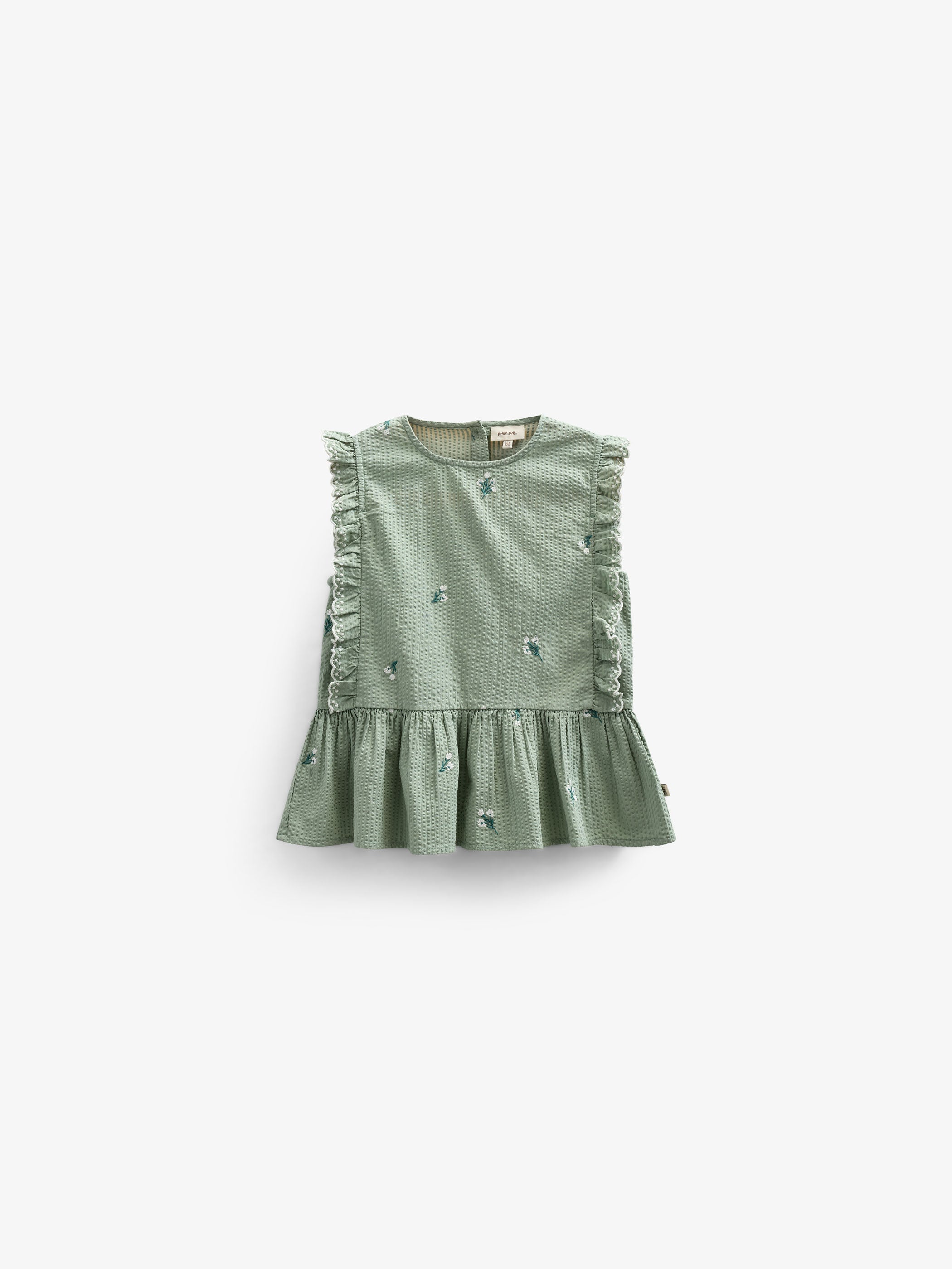 Embroidered Seersucker Top - Tween - Dusty Green | 100981 Nora