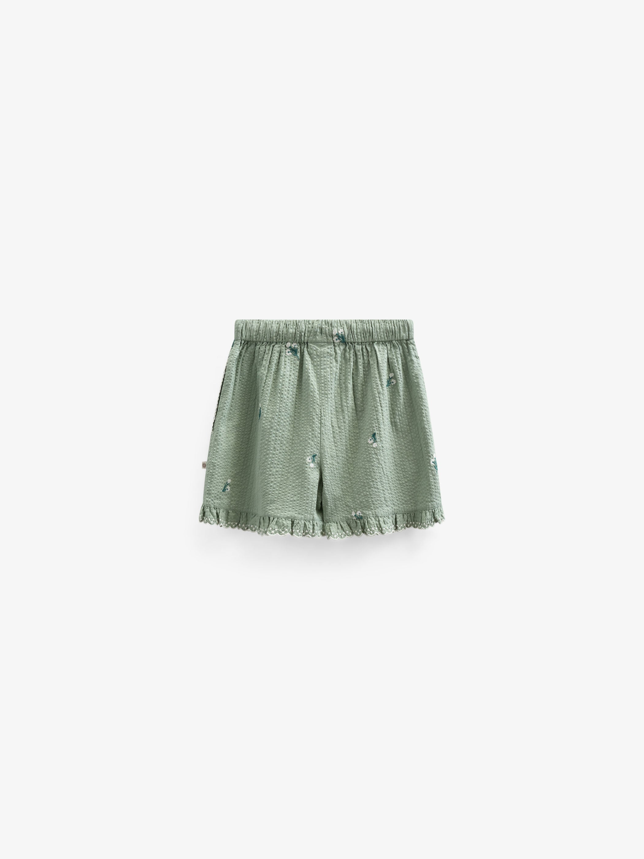 Embroidered Seersucker Shorts - Kids - Dusty Green | 100984 Nora
