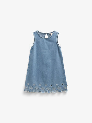 Embroidered Denim Mini Dress - Kids - Light Blue Denim | 101018 Vera