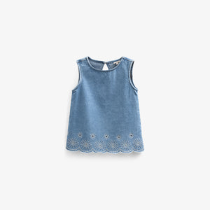 Embroidered Denim Top - Kids - Light Blue Denim | 101020 Vera