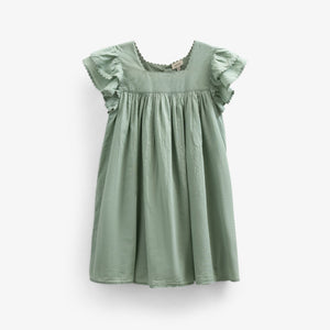 Cotton Dress with Ric Rac Frill - Kids - Dusty Green | 101035 Alma