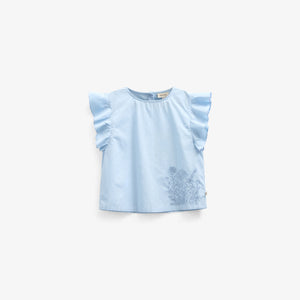 Poplin Blouse with Embroidery - Kids - Powder Blue | 101042 Barbara