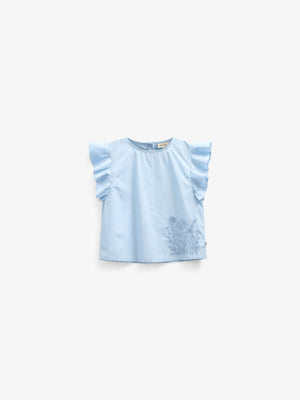 Poplin Blouse with Embroidery - Kids - Powder Blue | 101042 Barbara