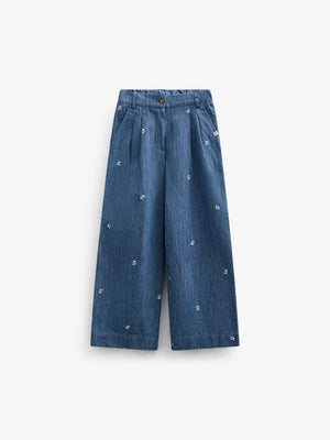 Embroidered Light Denim Trousers - Kids - Blue Denim | 101050 Isabella