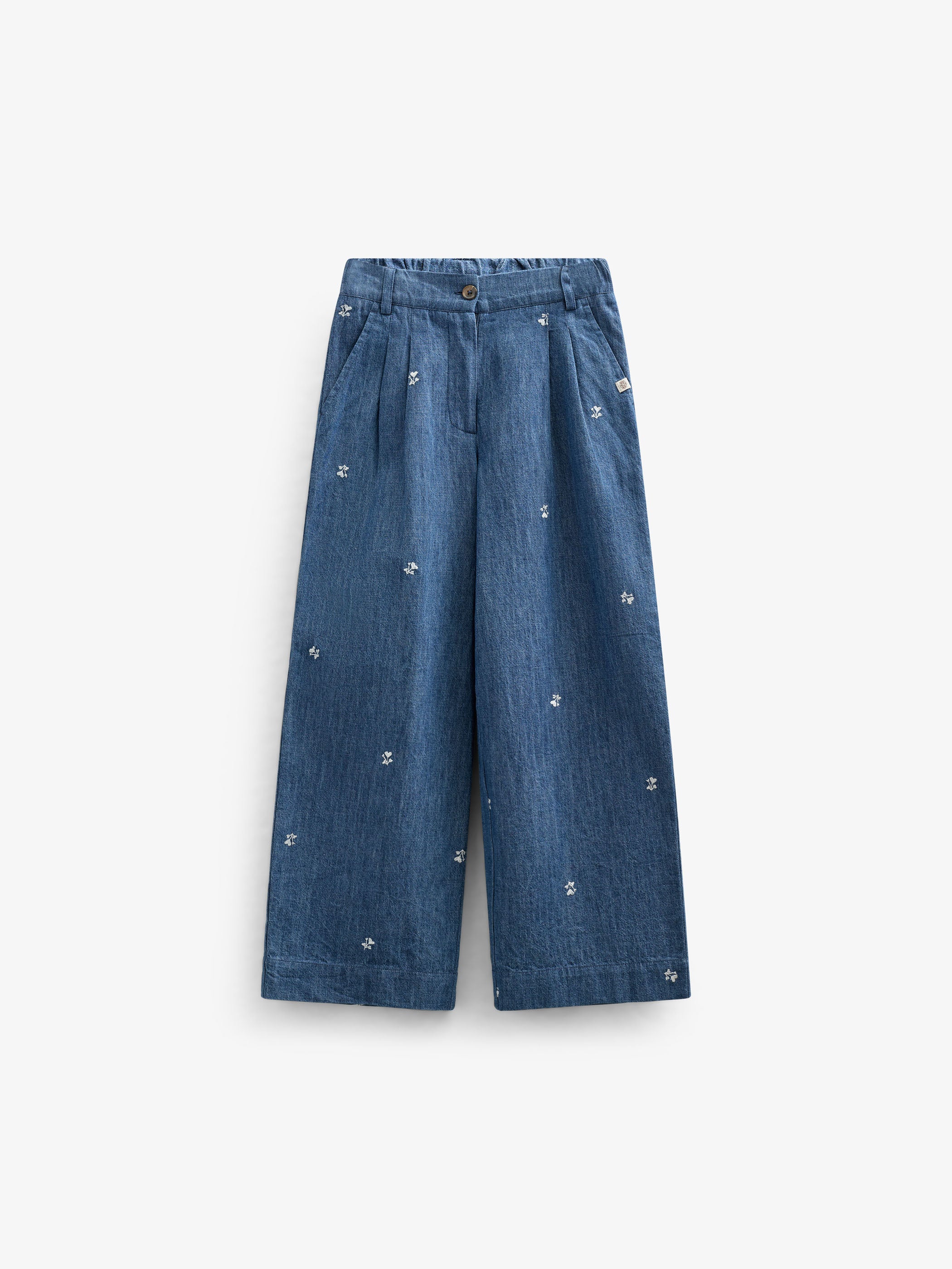Embroidered Light Denim Trousers - Kids - Blue Denim | 101050 Isabella