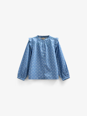 Printed Poplin Shirt Blouse - Kids - Dusty Blue | 101056 Camilla