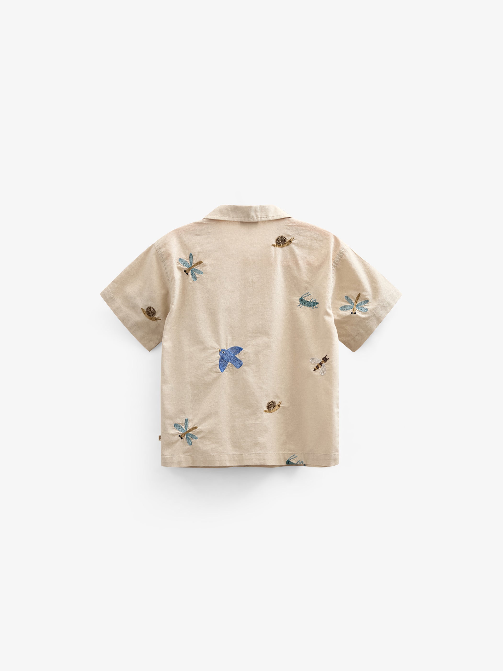 Embroidered Short Sleeve Cotton Shirt - Kids - Light Beige | 101061 Erik