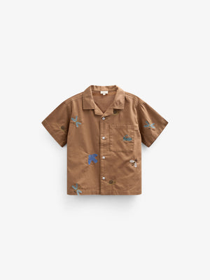 Embroidered Short Sleeve Cotton Shirt - Kids - Coconut | 101062 Erik
