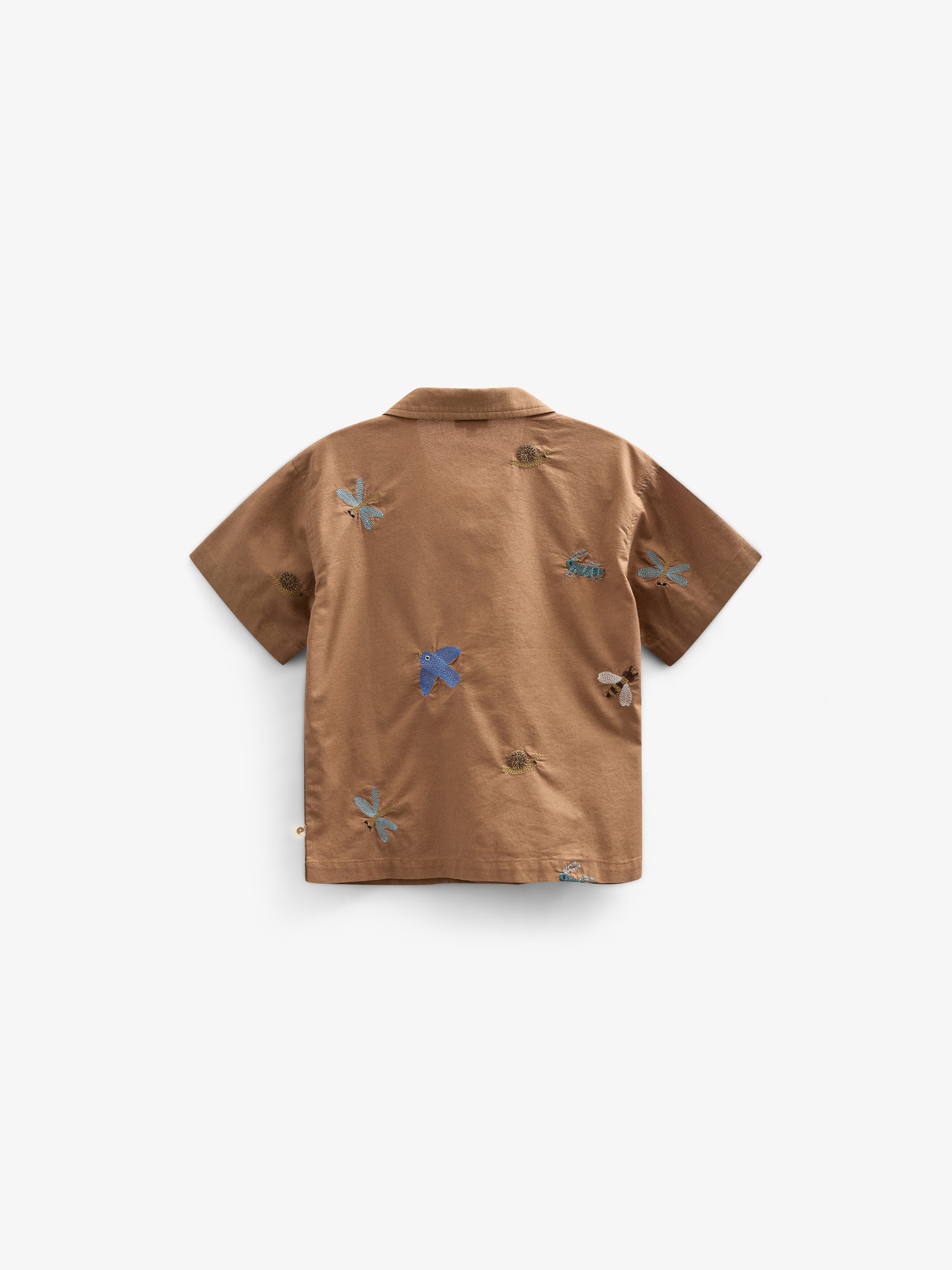 Embroidered Short Sleeve Cotton Shirt - Kids - Coconut | 101062 Erik