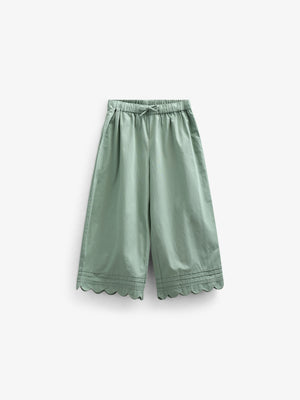 Poplin Trouser with Scallop Edge - Kids - Dusty Green | 101049 Joy