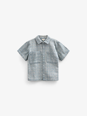 Jacquard Denim Short Sleeve Shirt Jacket - Tween - Blue Denim | 101093 Kyle