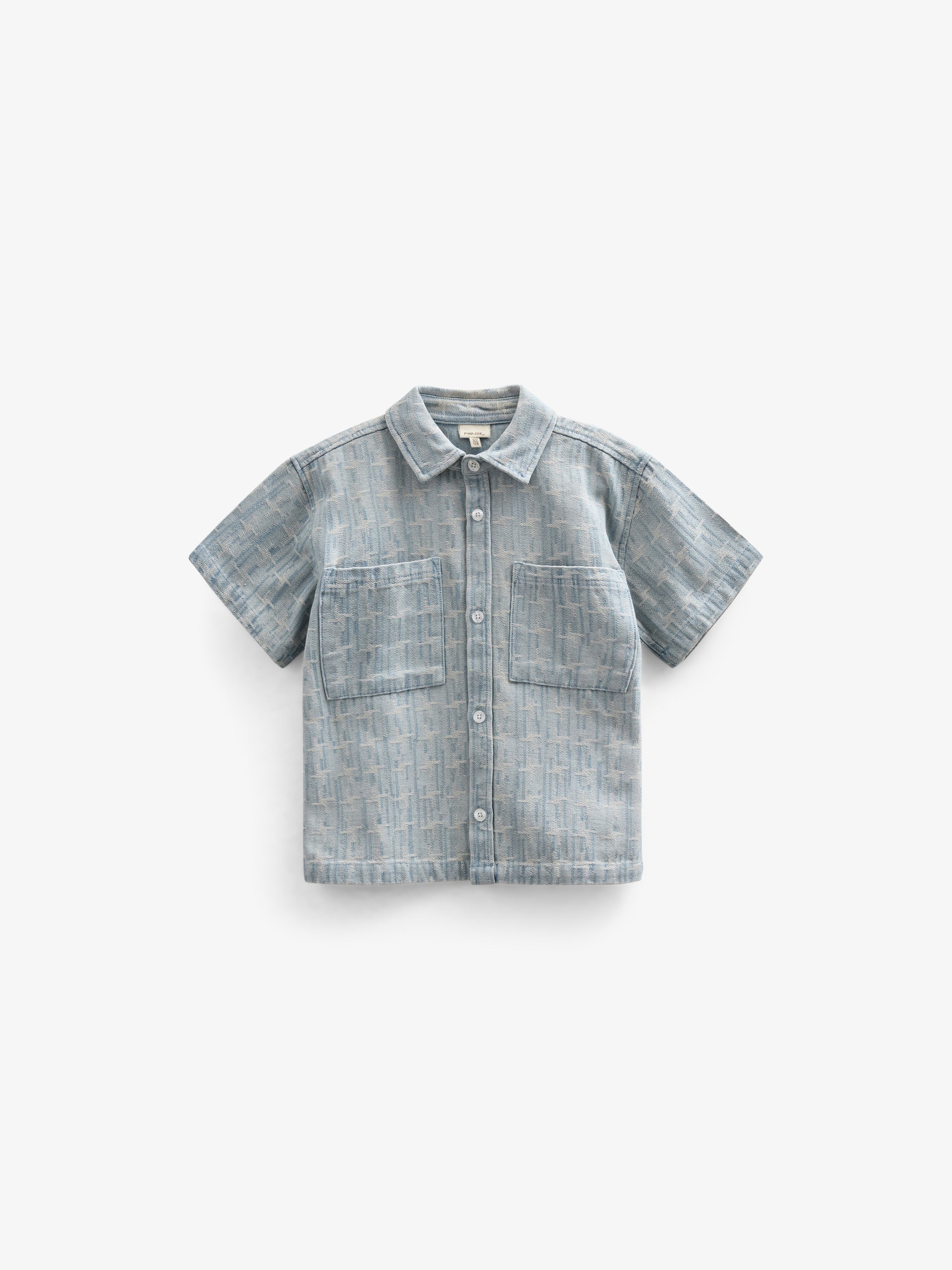 Jacquard Denim Short Sleeve Shirt Jacket - Tween - Blue Denim | 101093 Kyle