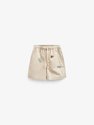 Embroidered Cotton Shorts - Tween - Light Beige | 101098 Erik