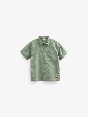 Printed Linen Mix Shirt - Kids - Dusty Green | 101165 William