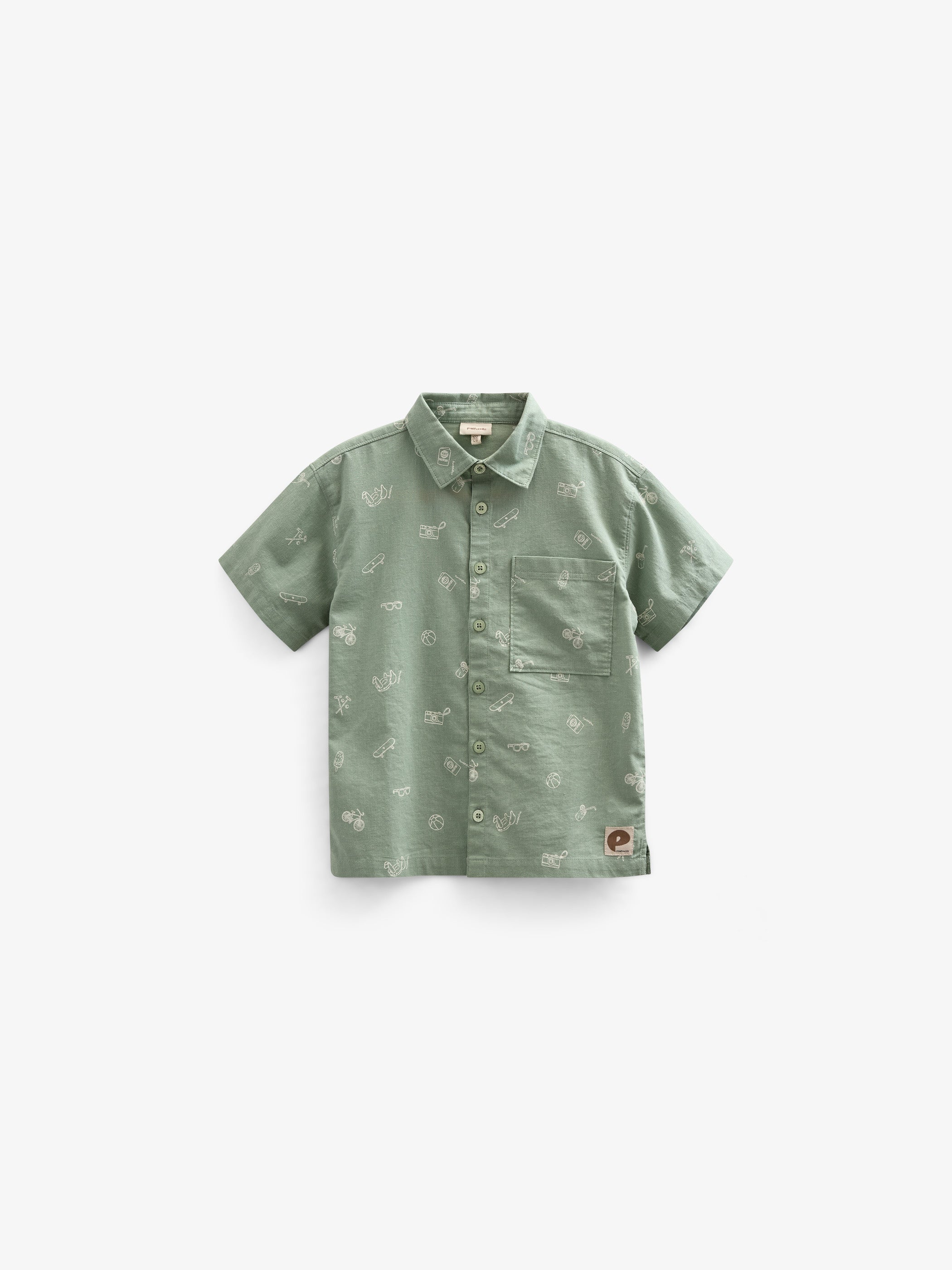 Printed Linen Mix Shirt - Tween - Dusty Green | 101166 William