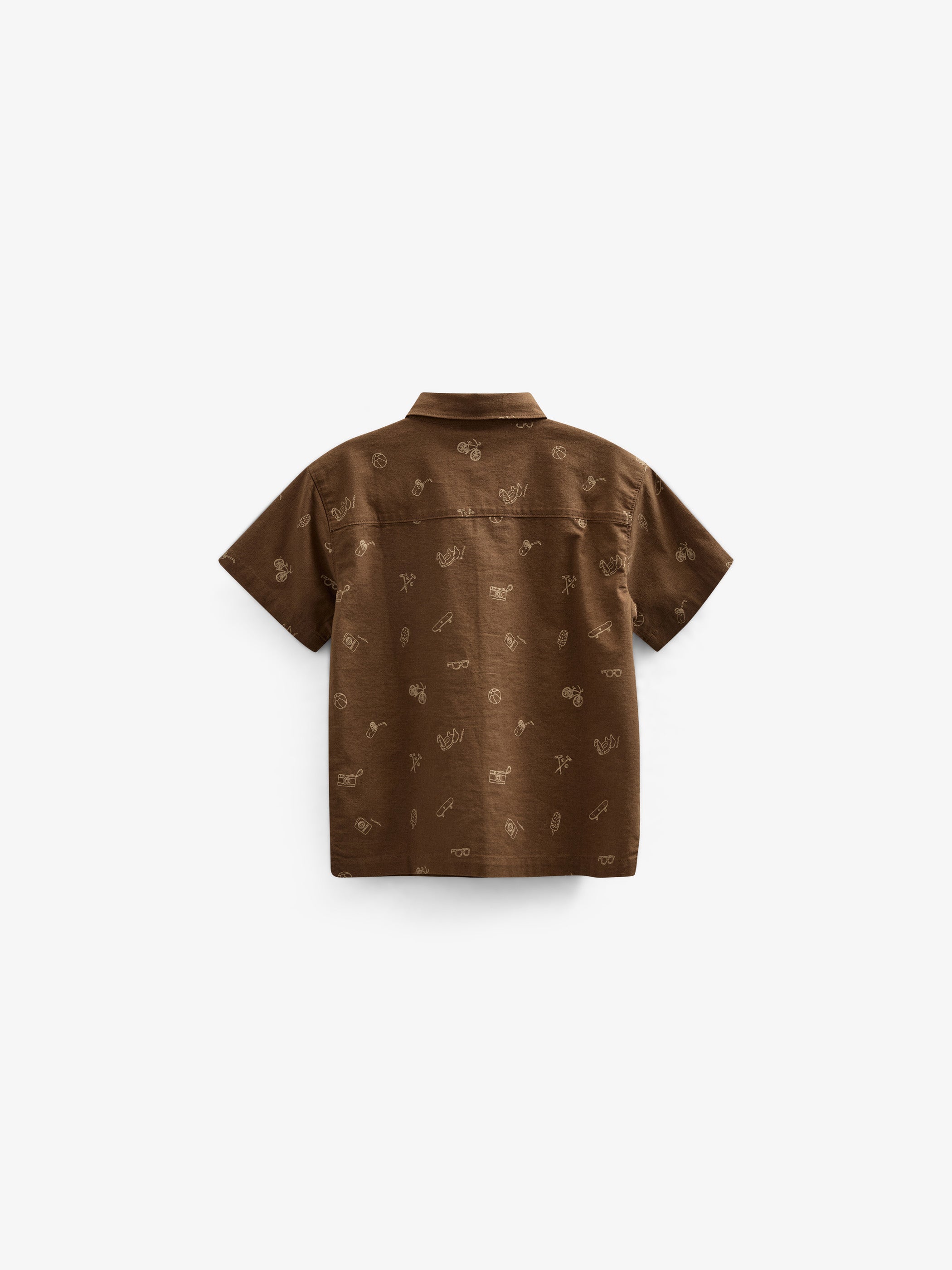 Printed Linen Mix Shirt - Kids - Dark Brown | 101167 William