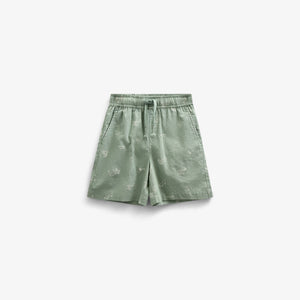 Printed Linen Mix Shorts - Kids - Dusty Green | 101169 William