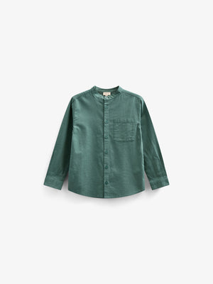 Linen Mix Mandarin Collar Shirt - Kids - Tropical Green | 101203 Lucca