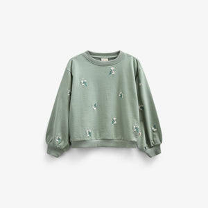 Embroidered Crewneck Sweatshirt - Tween - Dusty Green | 101212 Kimber